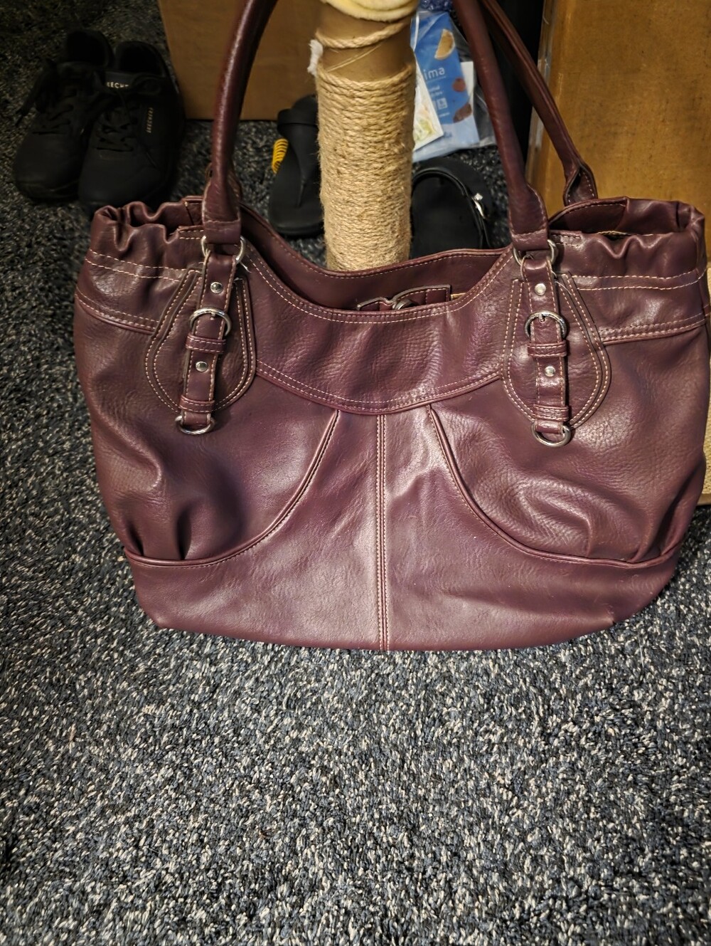 Women's Burgundy Leather Tote Bag - Elegant Everyday Handbag Large